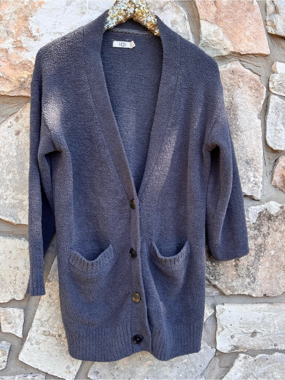 cozy dark gray UGG cardigan size xs